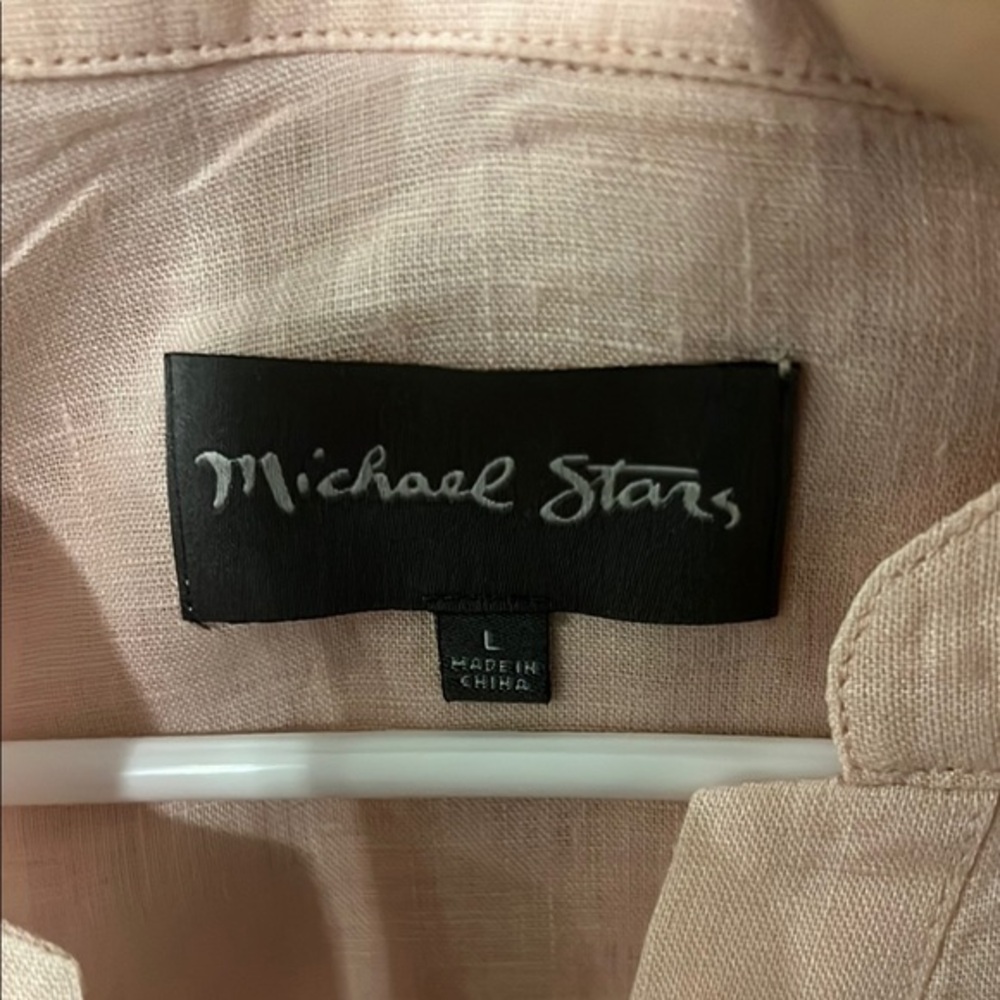 Michael Stars‎ linen Pink Relaxed Tunic with Mandarin Collar - Picture 3 of 8